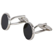 David Van Hagen Rhodium Plated Onyx Round Cufflinks  - Black/Silver