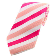 David Van Hagen Striped Polyester Tie - Pink/White