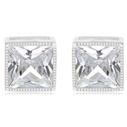 KJ Beckett Square Cubic Zirconia Stud Earrings - Silver