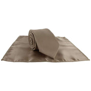 Michelsons of London Slim Satin Polyester Pocket Square and Tie Set - Taupe