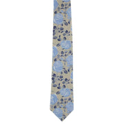 Michelsons of London Textured Rose Floral Polyester Tie and Pocket Square Set - Taupe/Blue