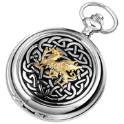 Woodford Celtic Dragon Chrome Plated Full Hunter Quartz Pocket Watch - Silver/Gold/Black